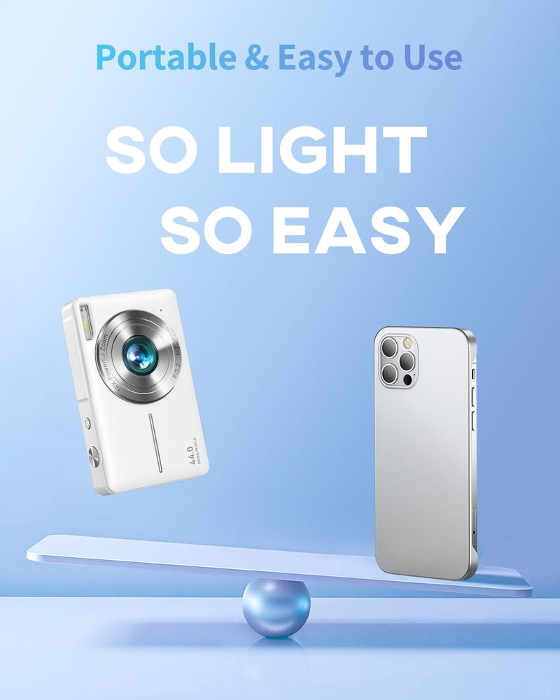 Lecran كاميرا رقمية، كاميرا أطفال FHD 1080P كاميرا نقطة وتصوير مع زوم 16X مضاد للاهتزاز، كاميرا صغيرة مدمجة للمبتدئين الأطفال الطلاب الفتيات الأولاد (أبيض لؤلؤي) - Image 5